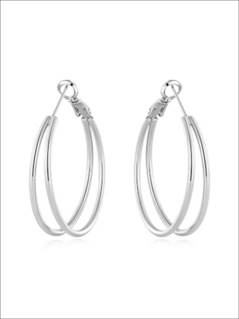 925 Sterling Silver Double Hoop Earrings 14K White Gold Plated
